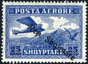 Stamp, As No. 128 with Overprint, Albania,  , Aviation, Aircrafts