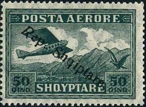 Stamp, As No. 129 with Overprint, Albania,  , Aviation, Aircrafts