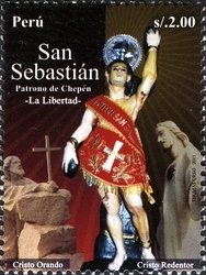 Stamp, San Sebastian Patron of the Province of Chepen, Peru,  , Religion, Saints