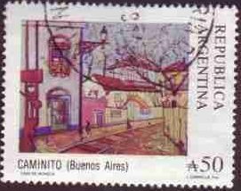Stamp, "Caminito" by J. Canella, Argentina,  , Paintings, Art