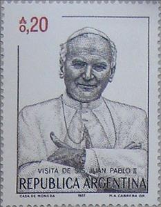 Stamp, Second State Visit of Pope John Paul II, Argentina,  , Popes