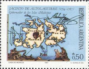 Stamp, Malvinas Old Map, Argentina,  