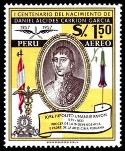 Stamp, Centenary of Daniel A Carrion's birth, Peru,  