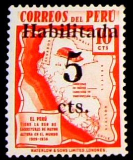 Highway Map of Peru - overprint 5c on 10c scarlet