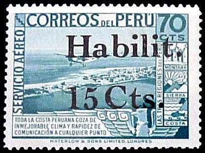 Airmail Stamps - overprint 15c on 70c