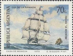 Stamp, Navy Day, Argentina,  , Ships, Sailing Ships