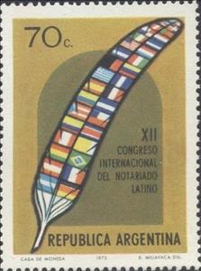 Stamp, Pen with flags, Argentina,  