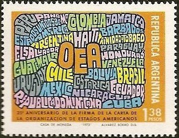 Stamp, Poster with Names of OAS members, Argentina,  