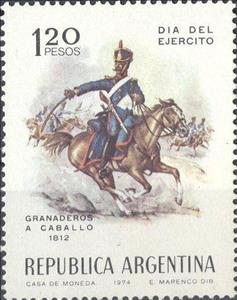 Stamp, Army Day, Argentina,  , Uniforms, Horses, Army, Equestrianism and horse riding