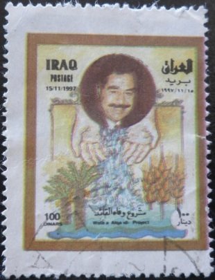 Saddam Hussein, president; hands, water, palms, ears