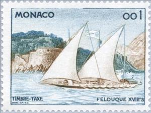 Stamp, Sailingboat (18th cent.), Monaco,  , Ships, Vehicles, Postal Services, Postal Traffic, Sailing Ships