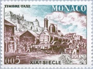 Stamp, Steam locomotive Type 030 of the PLM (19th cent.), Monaco,  , Postal Services, Postal Traffic, Railways, Stations, Buildings, Fortresses / Strongholds