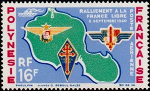 Stamp, 24 ° anniv. the rally to Free France, French Polynesia,  
