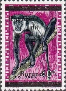 Stamp, Guereza (Colobus sp.) , Burundi,  , Mammals, Monkeys, Animals (Fauna)