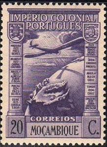 Stamp, Airplane over Globe, Mozambique,  , Aviation