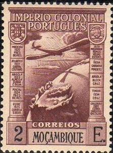 Stamp, Airplane over globe, Mozambique,  , Aviation