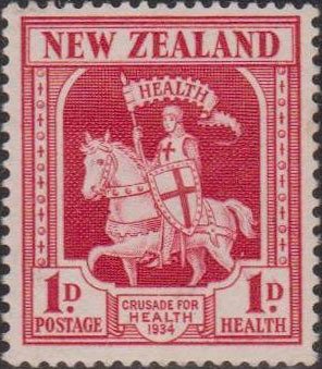 Stamp, Crusader 1d+1d, New Zealand,  