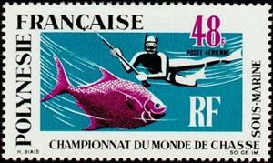 Stamp, Hunter and fish, French Polynesia,  , Fishes