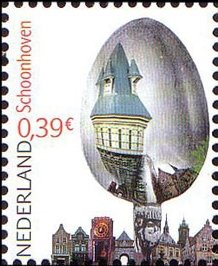 Stamp, pretty Netherlands-Schoonhoven, Netherlands,  , Gates, Houses, Towers, Silver Objects, Cutlery