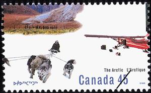Stamp, Sled Dogs (Canis lupus familiaris), Ski Plane, Canada,  , Landscapes, Dogs, Aviation, Animals (Fauna), Aircrafts