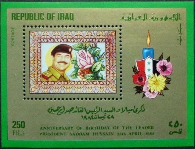 President Saddam Hussein, rose, candle