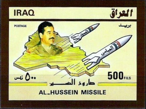 Preisdent Hussein, map of the Iraq, rockets