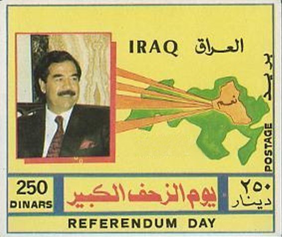 Saddam Hussein (1937-2006), president; map