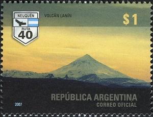 Stamp, Lanin Volcano, Argentina,  , Flags, Tourism, Roads, Volcanos, National Parks