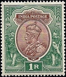 Stamp, King George V with Indian emperor's crown (wmk mult. Star), India,  , Kings