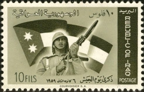 Soldier in front of country flag