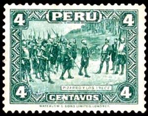 Stamp, Pizarro's encounter with the Thirteen on the island of Gallo, Peru,  