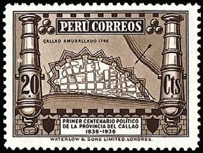 Stamp, Plan of Walls of Callao in 1746, Peru,  
