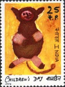 Stamp, Cat (Child’s Drawing), India,  