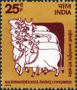 Stamp, Cows (Handpainted Rajasthan Cloth), India,  , Textile, Bulls and Cows