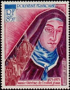 Stamp, Centenary of the birth of St. Therese of the Child Jesus, French Polynesia,  