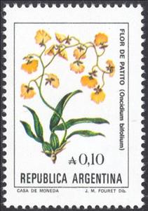 Stamp, Gomesa bifolia (syn.Oncidium bifolium), Argentina,  , Flowers, Orchids, Plants (Flora)