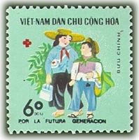 Stamp, The emblem and the inscription in Spanish, Vietnam,  