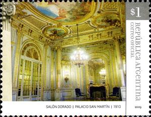 Stamp, San Martín's Mansion 1910 - Golden Hall, Argentina,  , Architecture