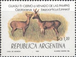 Stamp, Pampas Deer (Odocoileus bezoarticus), Argentina,  , Deer