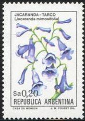 Stamp, Jacaranda mimosifolia, Argentina,  , Flowers