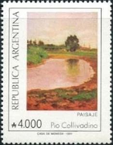 Stamp, Paisaje, Pio Collivadino painting, Argentina,  
