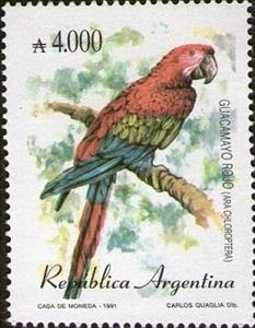 Stamp, Red-and-green Macaw (Ara chloroptera) , Argentina,  