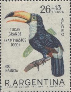 Stamp, Common Toucan (Ramphastos toco) , Argentina,  , Toucans