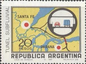 Stamp, Tunnel Santa Fe-Paraná under the Paraná River, Argentina,  