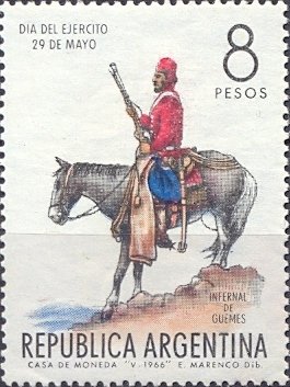 Stamp, Army Day - Uniform, Argentina,  , Uniforms, Horses