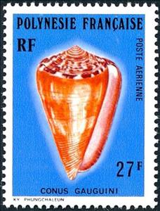 Stamp, Gauguin's Cone (Conus gauguini), French Polynesia,  , Shells