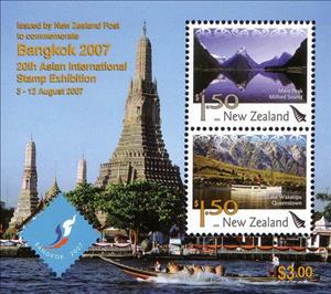 Souvenir Sheet, Bangkok 2007 Minisheet, New Zealand,  , Tourism