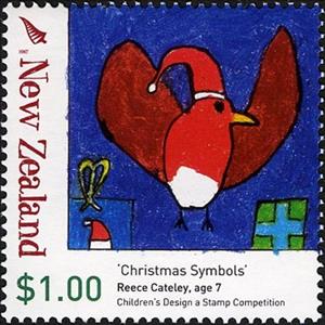 Stamp, Robin & Hat, New Zealand,  , Christmas