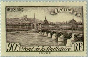 Stamp, Lyon: Bridge Guillotière, France,  , Tourism, Bridges