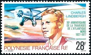 Stamp, Charles Lindberg, French Polynesia,  